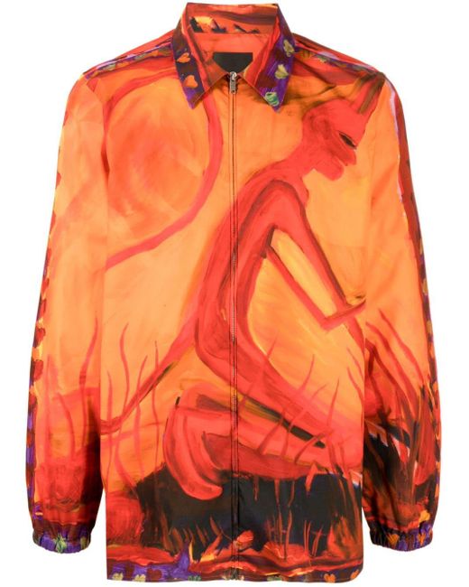 Givenchy Orange Graphic-print Button-up Shirt for men