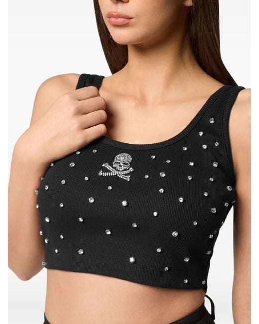 Philipp Plein ラインストーントリム トップ Black