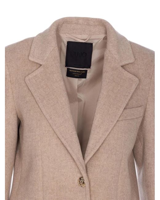 Liu Jo Natural Logo-Button V-Neck Coat