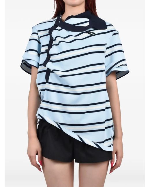 Natasha Zinko Blue Striped Asymmetric Polo Shirt