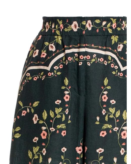 Agua Bendita Green Floral-Print Trousers