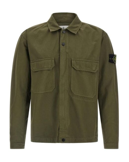 Stone Island Green Snap-Button-Fastening Overshirt for men