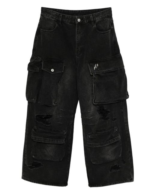 Musium Div. Black Cargo Distressed Jeans for men