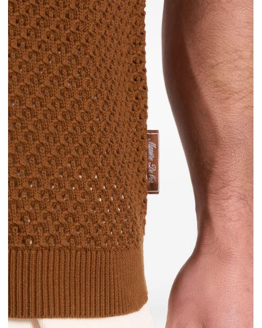 Manière De Voir Brown Conrad Open Knit Polo Shirt for men
