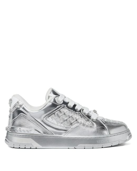 Versace White Biggie Basket Metallic Sneakers for men