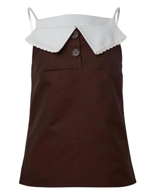 ShuShu/Tong Brown Fan-Shaped Turn-Down Collar Camisole Top