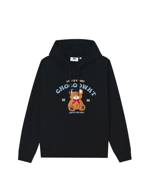 Chocoolate Black Bear-Print Drawstring Hoodie