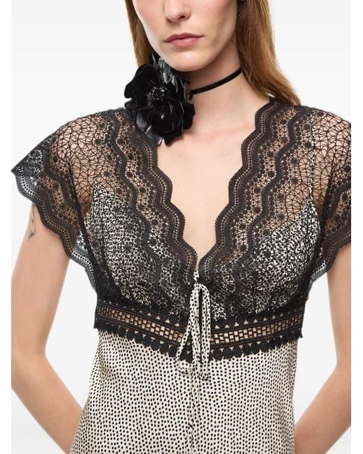 Pinko White Lace-Trimmed Polka-Dot Maxi Dress