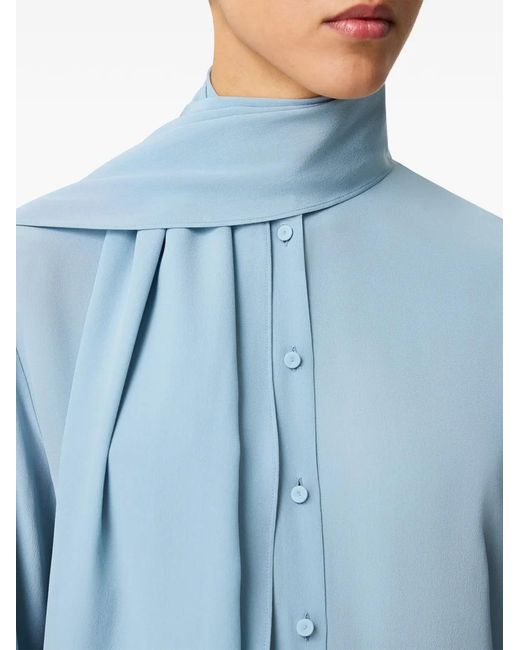Another Tomorrow Blue Signature-Bow Blouse