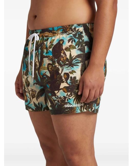 DSquared² Green Monkey Business Midi Swim Boxers for men