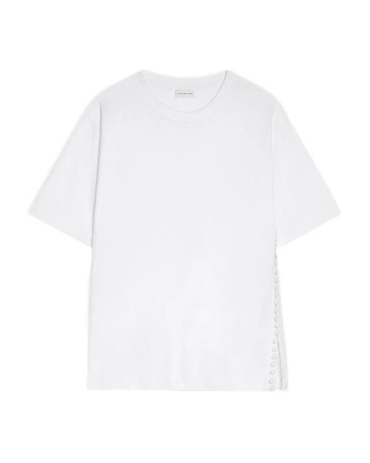 Dries Van Noten White Button-Embellishment Cotton T-Shirt