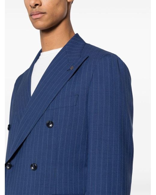 Tagliatore Blue Striped Peak-lapels Double-breasted Suit for men