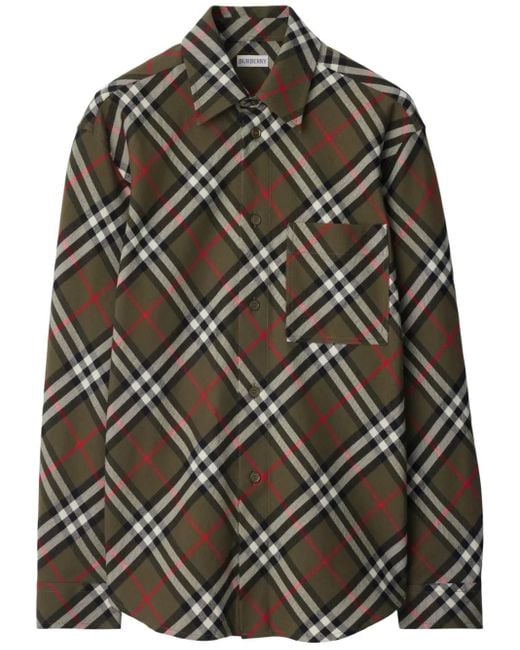 Burberry Gray Iconic Check Cotton Shirt for men