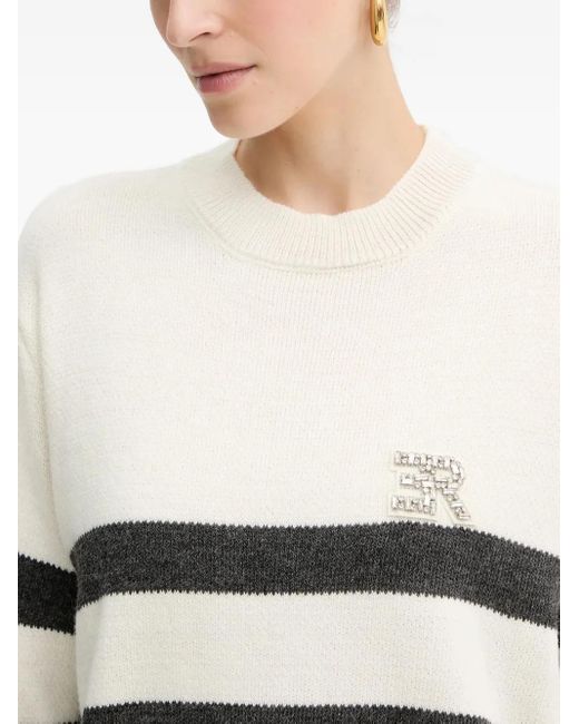 ERMANNO FIRENZE Natural Striped-Pattern Embellished Sweater