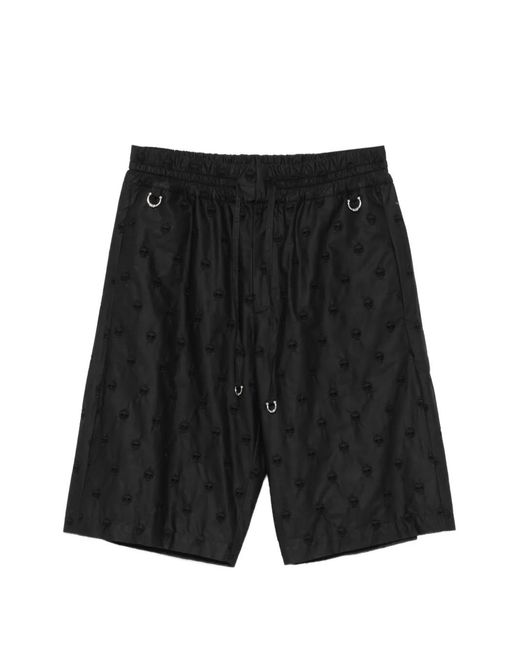 John Richmond Black Skull-Embroidered Drawstring Shorts for men