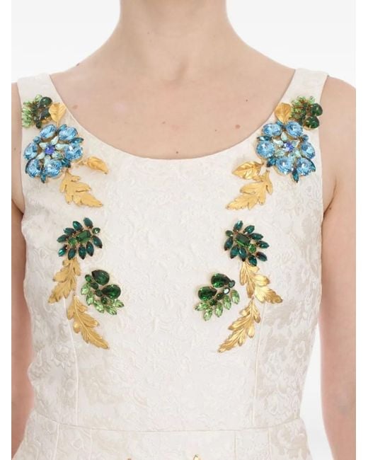 Dolce & Gabbana Natural Floral-Crystal-Embellished Midi Dress