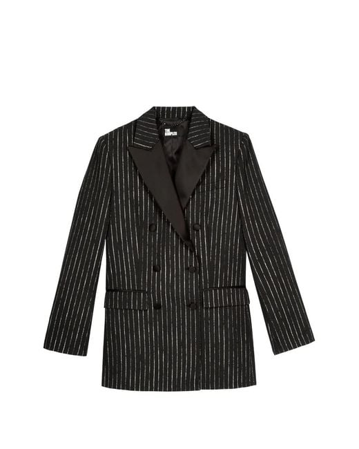 The Kooples Black Pinstripe Double-Breasted Jacket