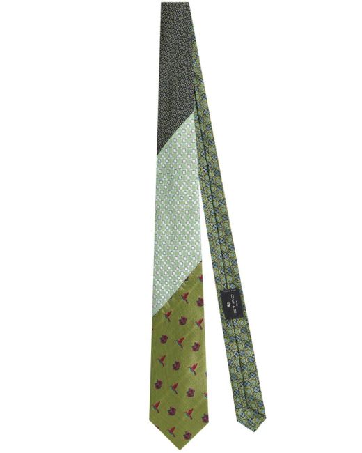 Etro Green Jacquard-pattern Silk Tie for men