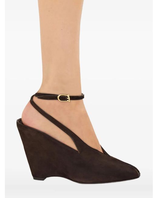 Ferragamo Brown 90Mm Peep-Toe Wedge Pumps