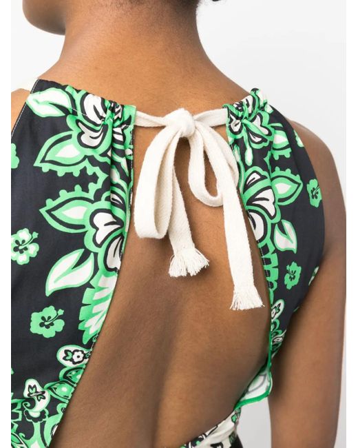 RED Valentino Green Floral-Print Cropped Top