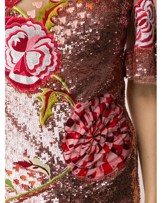 Temperley London Pink Floral-Embroidered Sequin Tulle Gown