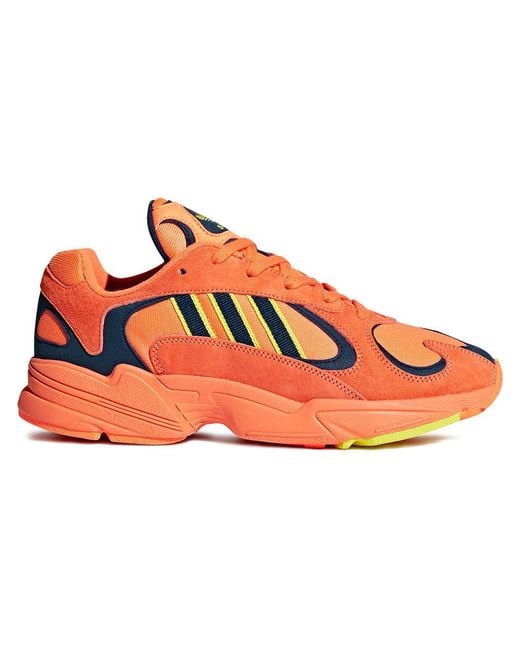 Adidas Orange, Blue And Neon Yellow Yung 1 Suede Leather And Cotton Sneakers for men