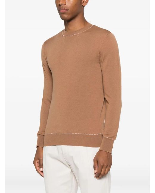 Eleventy Brown Round-Neck Wool Sweater for men