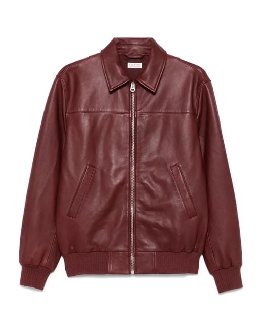 Fursac Red Zip-Up Leather Jacket for men