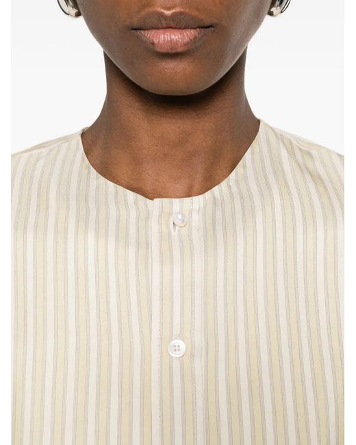 Carven White Striped-Pattern Collarless Shirt