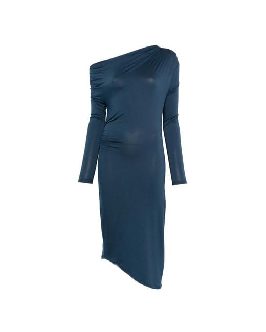 Patrizia Pepe Blue Asymmetric-Neck Midi Dress