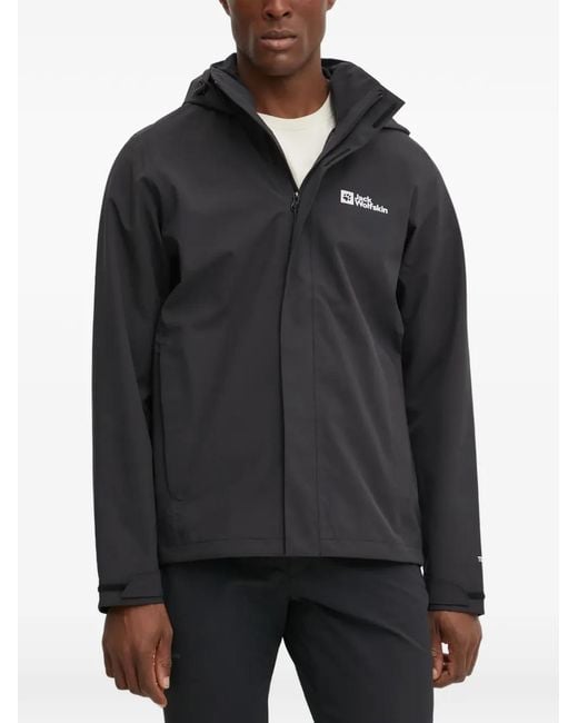 Jack Wolfskin Black Logo Hooded Performance Jacket for men