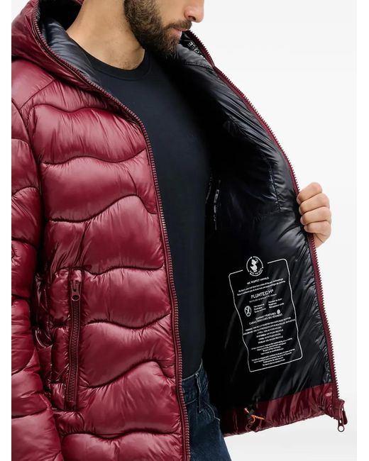 Save The Duck Red Hooded Wavy Quilted Jacket for men