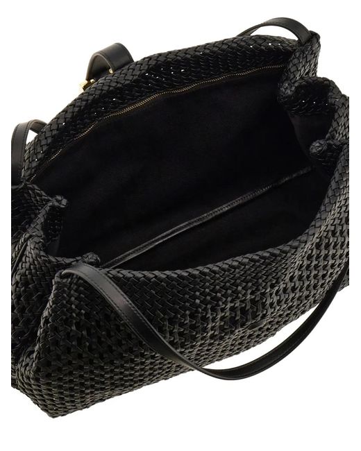 Ferragamo Black Large Woven-Effect Leather Tote Bag