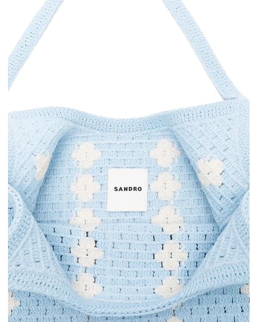 Sandro Blue Crocheted Shoulder Bag