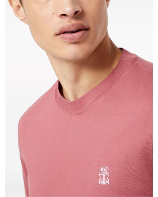 Brunello Cucinelli T-Shirt mit Logo-Print in Pink für Herren