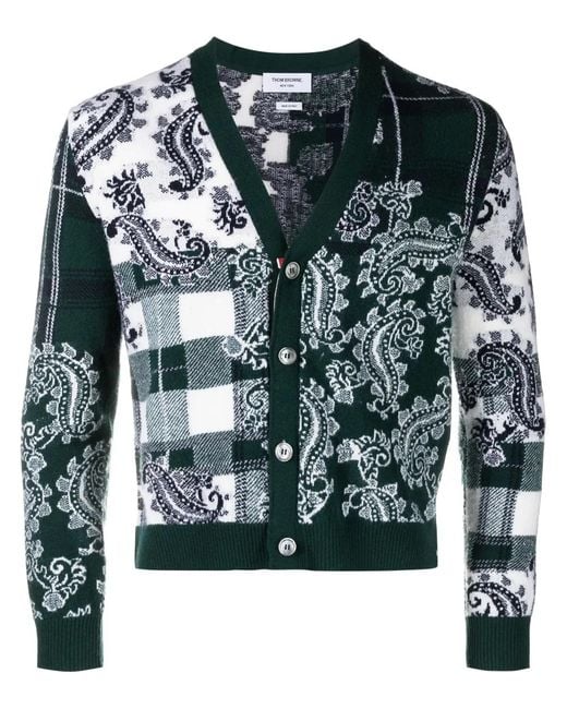 Thom Browne Blue Patterned Jacquard Cardigan for men