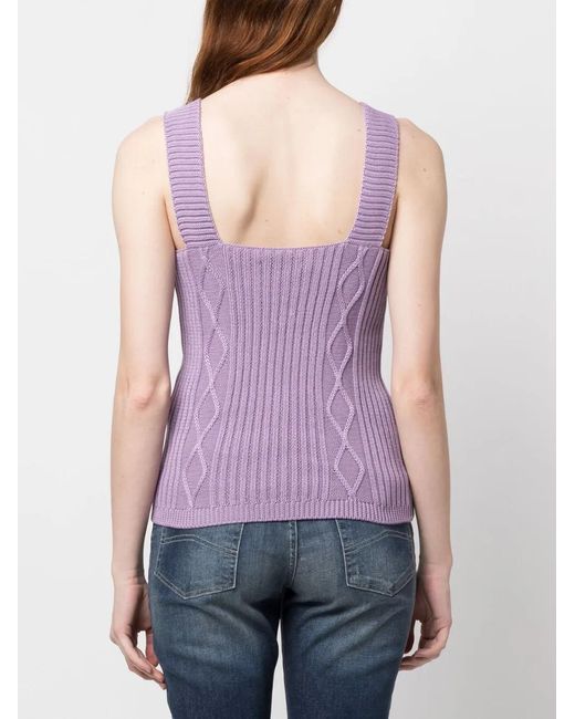 Jacob Cohen Purple Logo-Embroidered Cable-Knit Tank Top