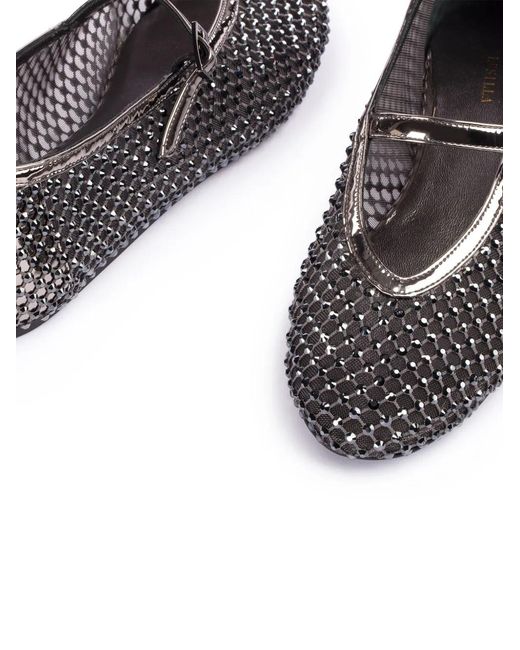 Le Silla Gray Gilda Crystal-Embellished Ballerina Shoes