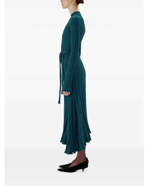 Another Tomorrow Blue Ribbed-Knit Flared Dress