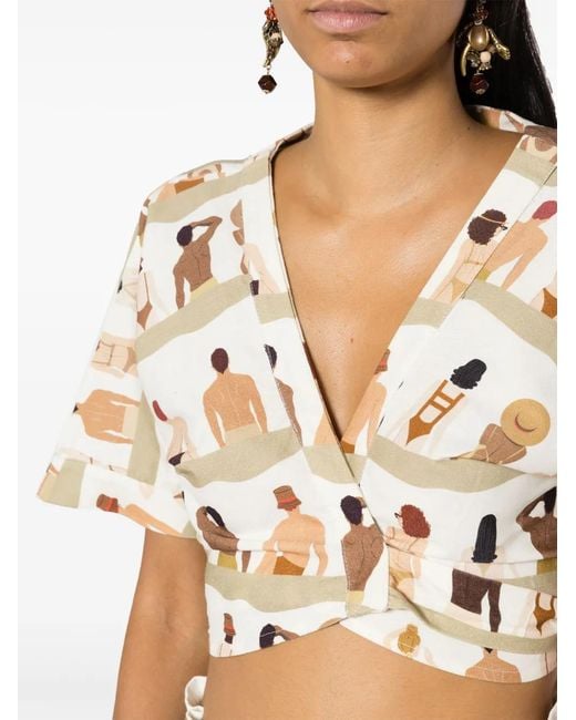 Amir Slama White Swimmer-Print Wrap-Front Cotton Shirt