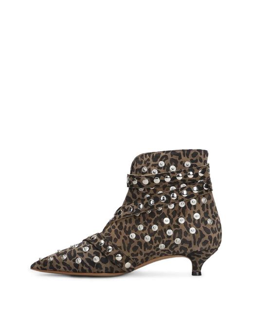 Alchimia White Leopard-Print Studded Ankle Boots