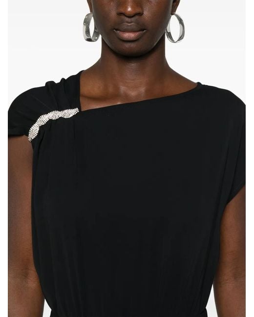 Nissa Black Asymmetric Pleated Maxi Dress