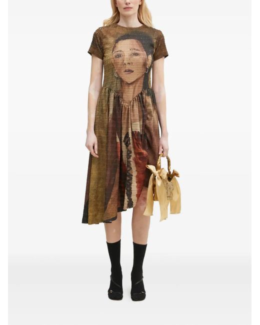 ANDERSSON BELL Natural Portrait-Print Gathered Dress