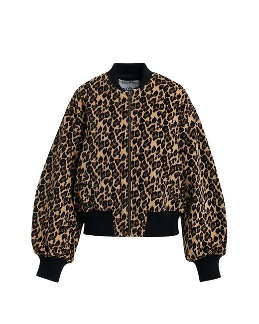 Essentiel Antwerp Black Leopard-Print Bomber Jacket