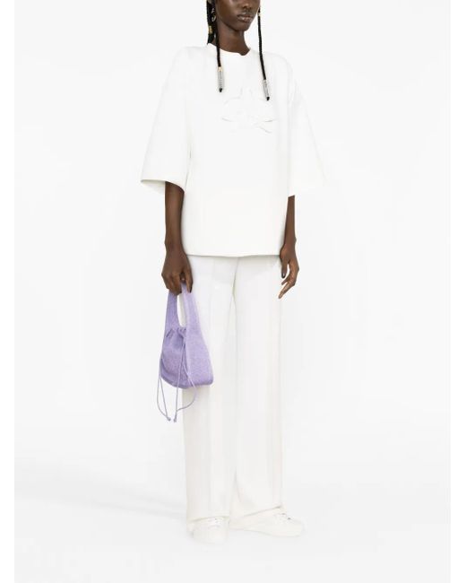 Genny White Motif-Embroidered T-Shirt