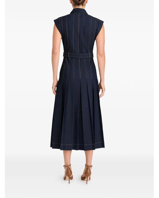 Cinq À Sept Blue Robe Mi-Longue Plissée Karter À Taille Ceinturée