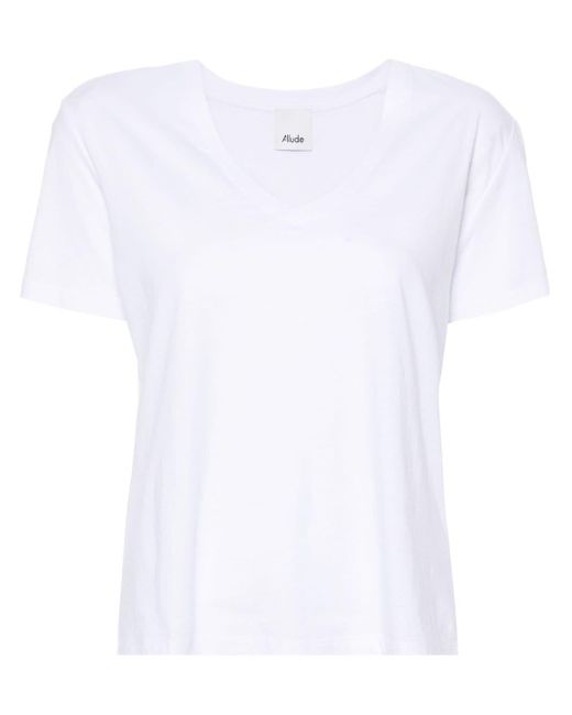 Allude White T-Shirt aus Baumwolljersey