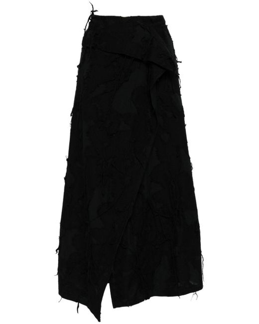 Yohji Yamamoto Black Distressed Midi Skirt