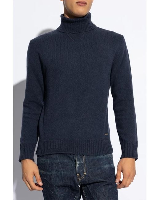 DSquared² Blue Fine-Knit Roll-Neck Sweater for men