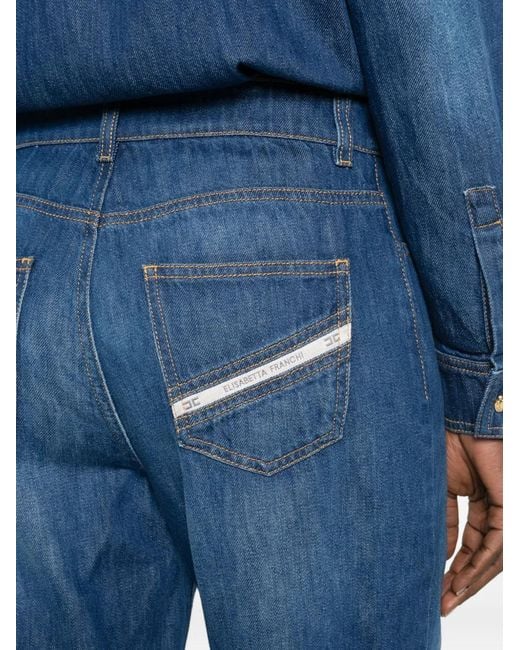 Elisabetta Franchi Blue Denim Jumpsuit With Lettering Detail